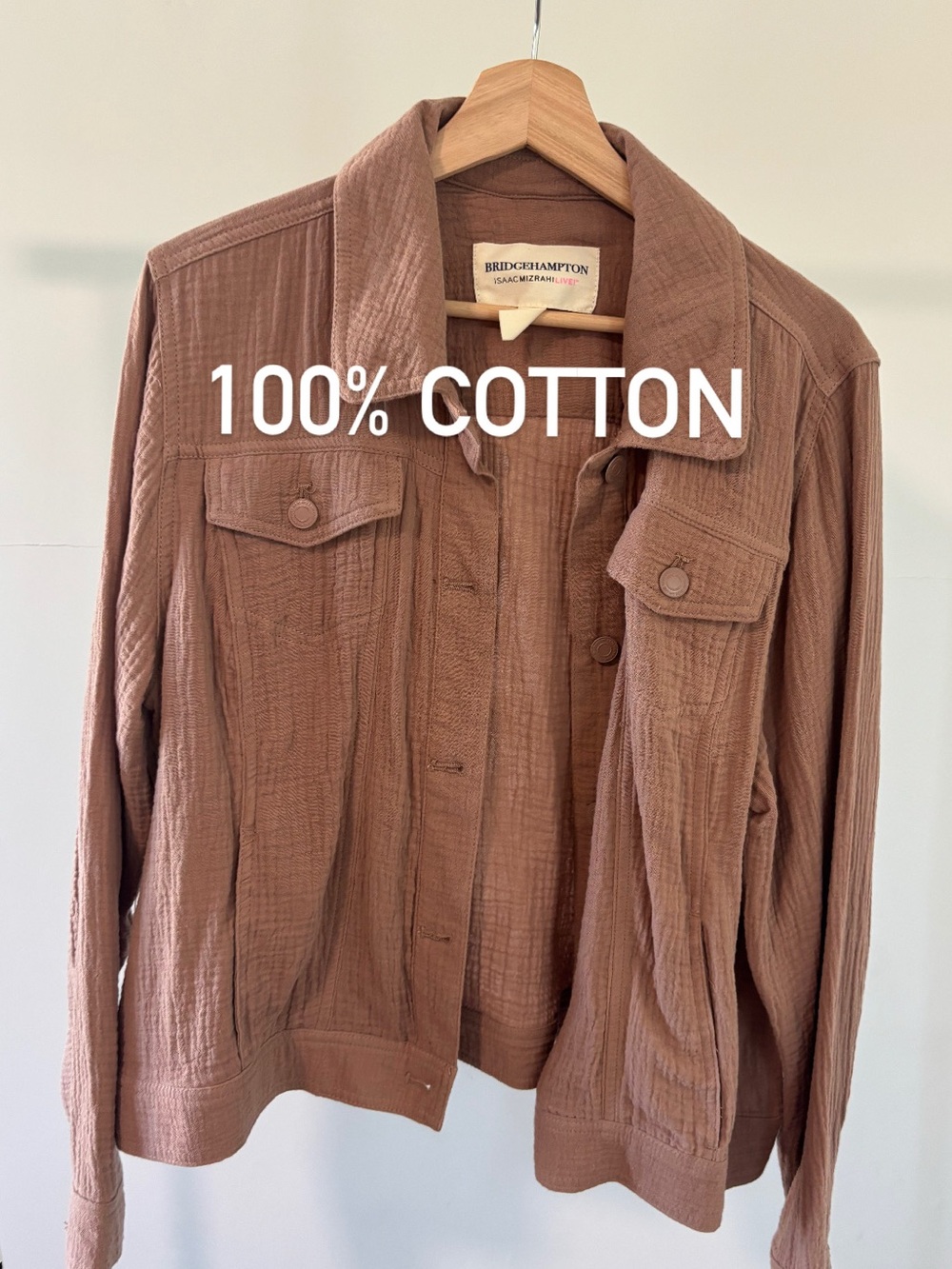 Isaac Mizrahi Live Bridge Hampton Brown Jacket | 100% cotton gauze | size M